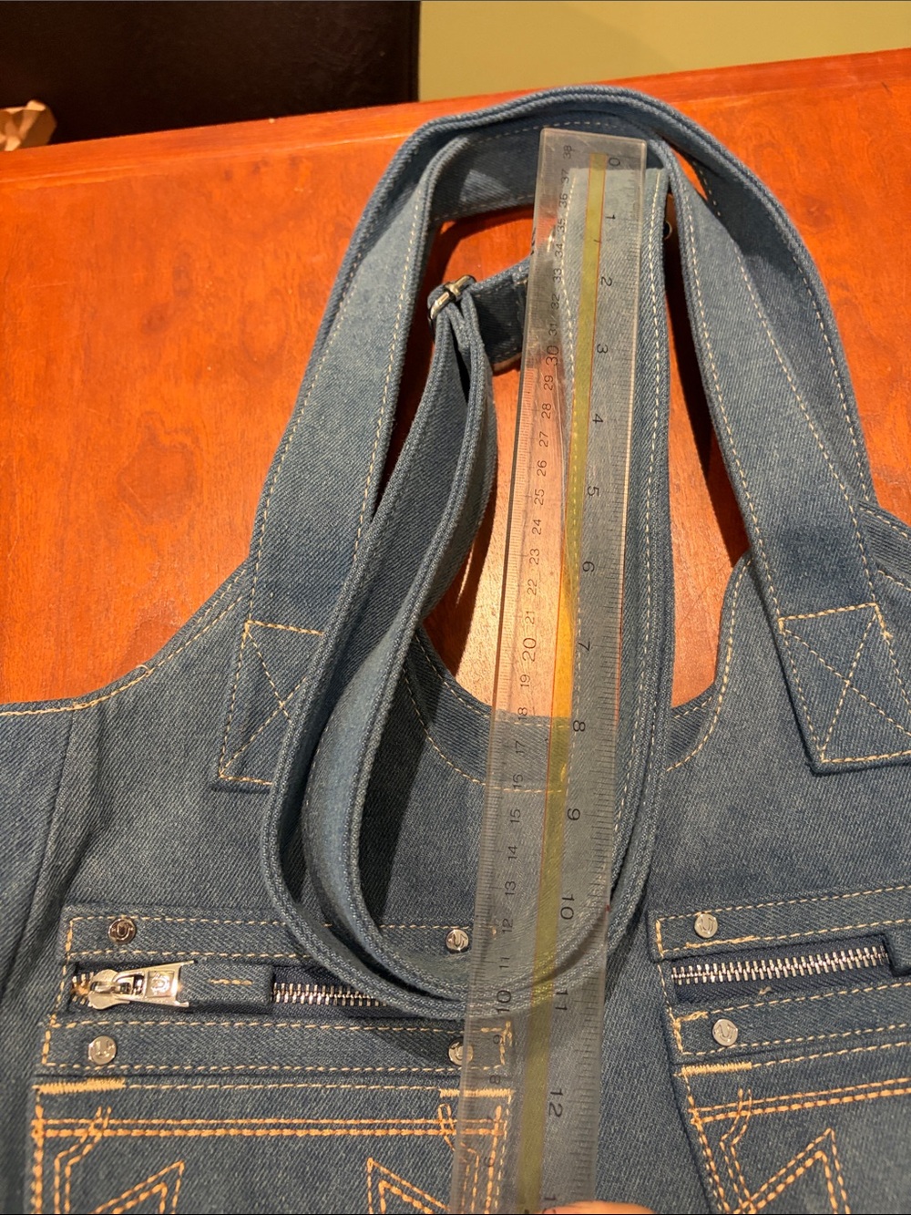 True Religion Denim Tote with embroidered pockets with zips - Picture 12 of 14